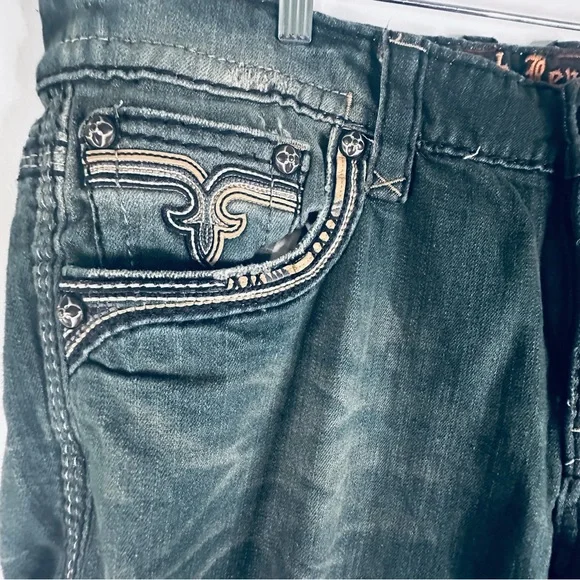 Rock Revival Men’s Sycamore Alt Straight Denim Distressed Biker JeansSize 40